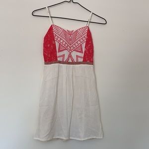 Cream and Salmon Triangular Patterned Dress